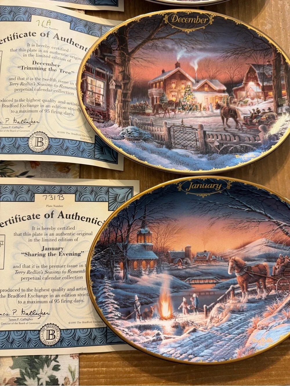 Terry Redlin Seasons to Remember Perpetual Calendar Complete 12 Plates Tiles COA